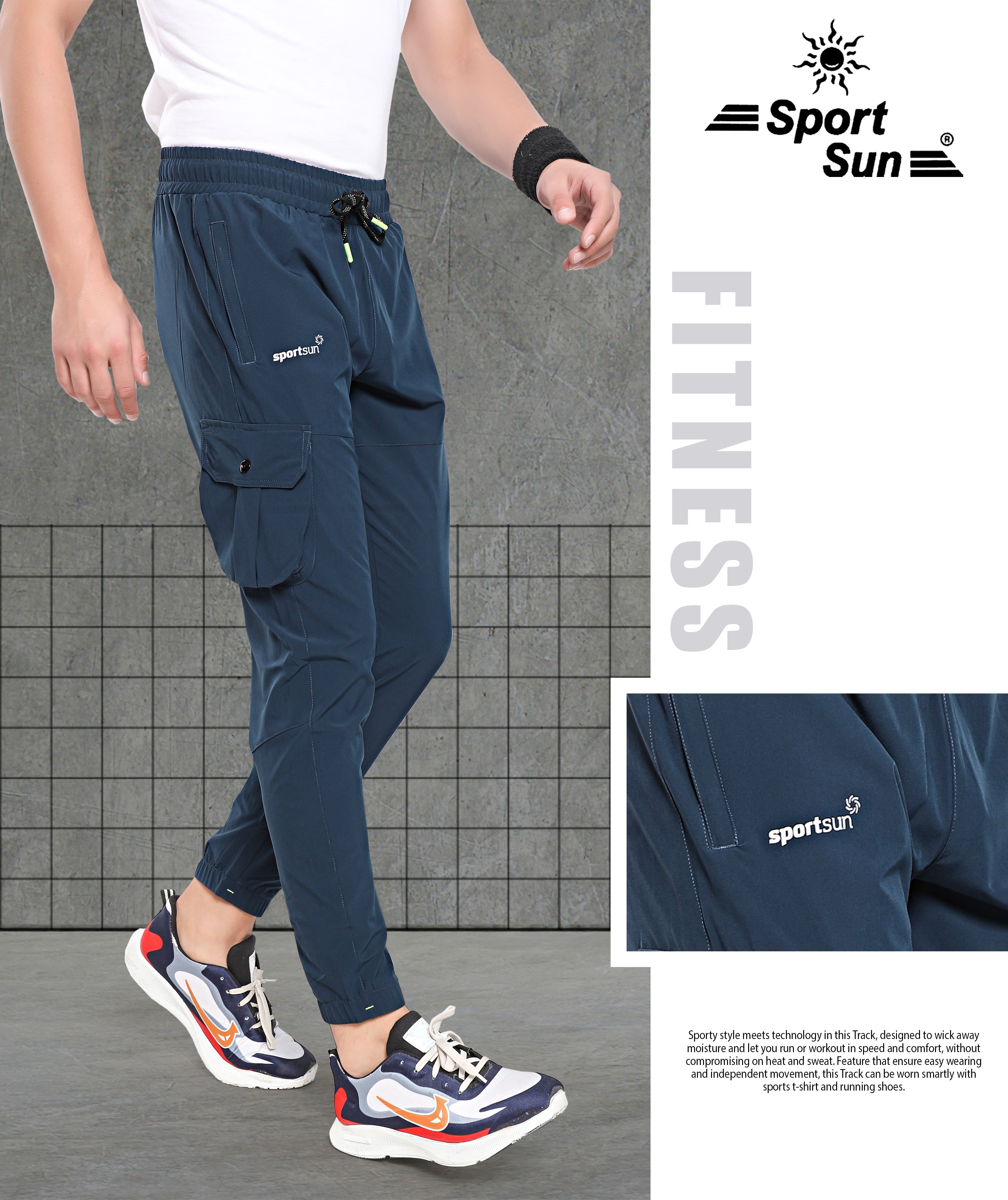 Sport Sun Pro Cotton Dark Grey Milange Track Pant for Men